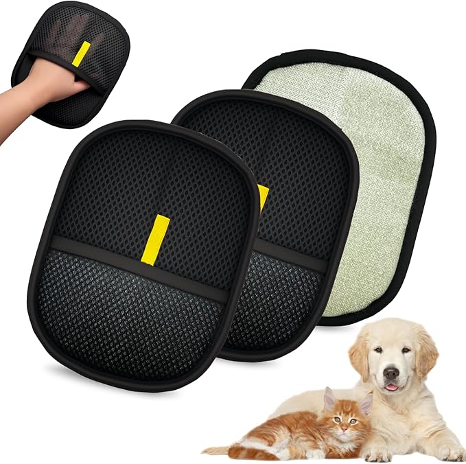 3Pack 2026-Upgraded Pet Hair Removal Glove for Dogs & Cats, Reusable Electrostatic Pet Hair Remover Glove for Couch, Furniture, Carpet & Car Seat, Best Grooming Gloves for Pets Hair Removal & Massage