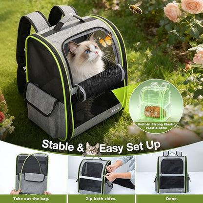 Lekereise Cat Backpack Carriers, Dog Carrier Backpacks with Breathable Mesh for Small Medium Cats Dogs Puppy Up to 17 Lbs, Pet Foldable Carrying Backpack Ventilated for Travel Hiking Collapsible