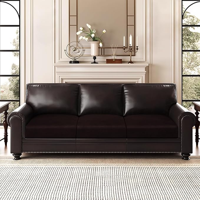 ANARACHON Leather Look Couch Cushion Covers Sofa Seat Slipcovers Sets Couches Furniture Protector for Sectional Armchair Loveseat Pets Kids Stretch Spandex Fabric (3 Cushion Sofa, Chocolate)