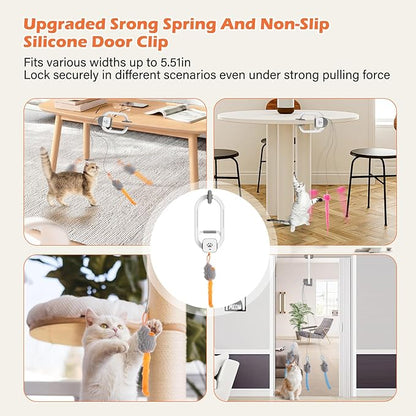 Rechargeable Electric Cat Teaser with Remote – Interactive Door Clip Teaser for Cats, 2 Motion Modes (360° Spin & Irregular Jumping), Smart Auto Cat Toy for Exercise & Fun (No Remote) (Grey)