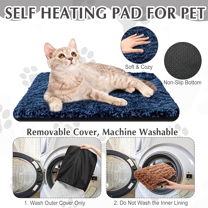 Drydiet 4 Pack Self Warming Cat Pads Self Heating Cat Mat Washable Homeless Dogs Thermal Pads Kennel Pad Reflects Body Heat Warm Crate Bed Mat for Indoor Outdoor Pet (Mixed Colors,16 x 20 Inch)
