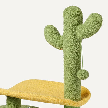 Amazon Basics Cactus Cat Tree for Indoors Cats& Kittens, Scratching Post with Curved Perch and Cozy Cat Condo, Interactive Dangling Ball,30.7” (77.9cm) H, Green