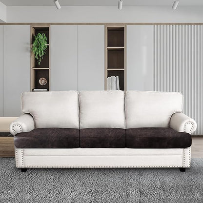 ANARACHON Leather Look Couch Cushion Covers Sofa Seat Slipcovers Sets Couches Furniture Protector for Sectional Armchair Loveseat Pets Kids Stretch Spandex Fabric (3 T-Cushion Sofa, Chocolate)