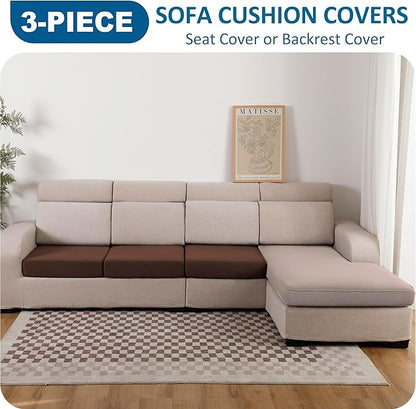 100% Waterproof Couch Cushion Covers, Replacement Sofa Cushion Covers, Stretch Individual Sofa Seat Cushion Slipcovers Furniture Protector for Kids Pets (3-Piece Sofa Cushion Cover, Chocolate)