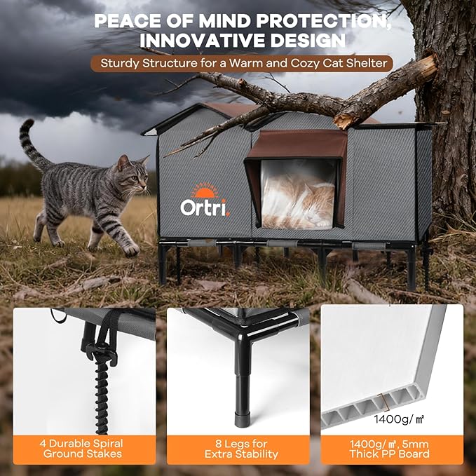 Outdoor Heated Cat House for Outside: Winter Insulated Weatherproof 30"×14"×20" Shelter with Extra Large Elevated Warm Heater and Waterproof Heating Bed for Multiple Feral Kitties Small Pets for Barn