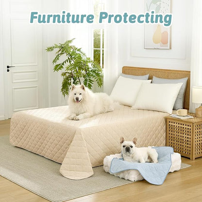 COZY KISS Dog Cooling Mat 82"x82" Q-Max>0.4, Waterproof Cooling Dog Bed Cover, Leakproof Pet Pad with Non-Slip Bottom, Washable Cooling Blanket for Large & Multiple Dogs (Beige)