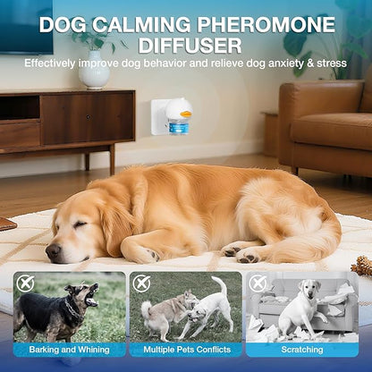 Dog Calming Pheromones Diffuser 6 in 1 Kit Appeasing Pheromone Diffuser to Calm (2 Plug in+4 Pack 48ml Refill) for Anxiety Relief Reduce Aggression Fighting Barking Stress 120 Day Supply(Tasteless)