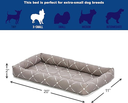 MidWest Homes for Pets 40222-MRD Quiet Time Couture Ashton Bolster Pet Bed, Small Dog/22, Mushroom, Mushroom & White Diamond Pattern, 22-Inch