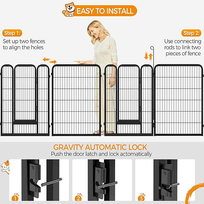 Yaheetech Wide Panel Dog Playpen, 8 Panels 40 inch High Pet Pen with Gate, Portable Indoor Outdoor Fence for Medium/Large Breed Dogs