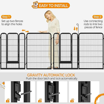 Yaheetech Wide Panel Dog Playpen, 8 Panels 40 inch High Pet Pen with Gate, Portable Indoor Outdoor Fence for Medium/Large Breed Dogs