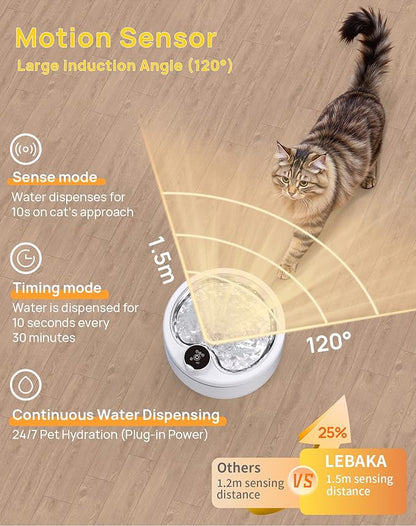 Wireless Cat Water Fountain with Stainless Steel Tray, 102oz/3L Pet Fountain for Cats Inside, Cat Fountain for Drinking with Motion Sensor, Ultra Quiet Pump for Pets&Small Animals (102oz+2Filters)