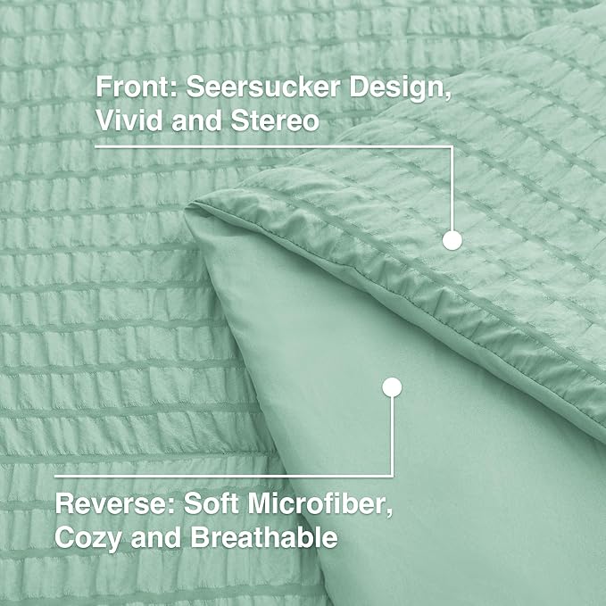 Love's cabin Seersucker Light Green Twin XL Comforter Set, 5-Piece All Season Lightweight Bed in a Bag Bedding Set with Comforter, Flat Sheet, Fitted Sheet, Pillowcase and Sham | Soft, Breathable, Lightweight
