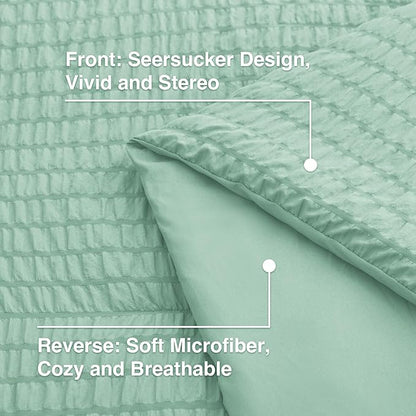 Love's cabin Seersucker Light Green Full Comforter Set, 7-Piece All Season Lightweight Bed in a Bag Bedding Set with Comforter, Flat Sheet, Fitted Sheet, Pillowcases and Shams | Soft, Breathable, Lightweight