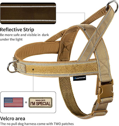 Annchwool No Pull Dog Harness with Soft Padded Handle,Reflective Strip Escape Proof and Quick Fit to Adjust Dog Harness,Easy for Training Walking for Small & Medium and Large Dogs(Brown,L)