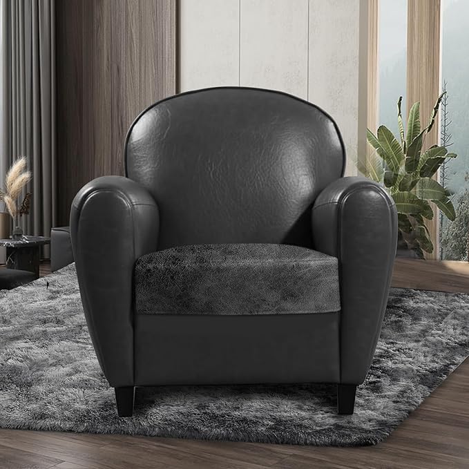 ANARACHON Leather Look Couch Cushion Covers Sofa Seat Slipcovers Sets Couches Furniture Protector for Sectional Armchair Loveseat Pets Kids Stretch Spandex Fabric (1 Cushion Armchair, Dark Grey)