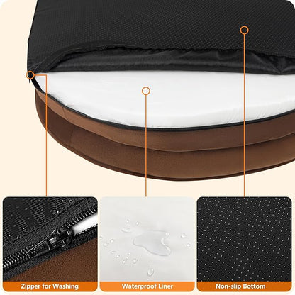 Dwanton Orthopedic Dog Bed for Medium Dogs with Gel Memory Foam, Waterproof Dog Sofa, Washable Pet Bed with Four Sided Bolster Cushion, Removable Cover & Non-Slip Bottom, 36", Brown