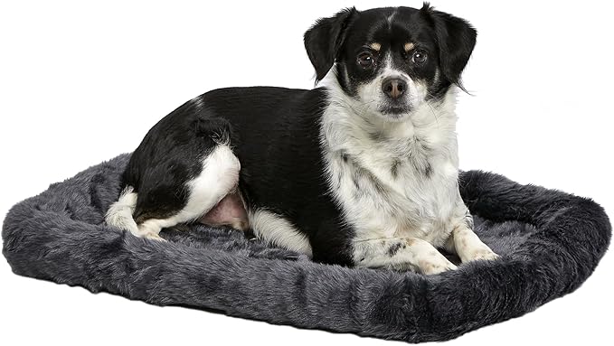 MidWest Homes for Pets Dog Bed – Gray Faux Fur Bolster, Ultra-Soft and Machine Washable, Fits 24-Inch Crates and Carriers, for Small Dogs and Cats