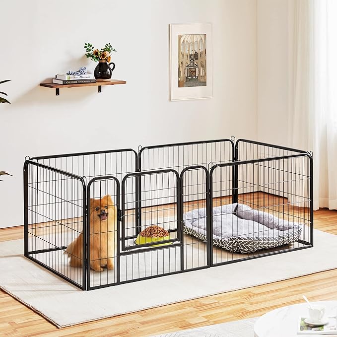Yaheetech Wide Panel Dog Playpen, 6 Panels 24 inch High Pet Pen with Gate, Portable Indoor Outdoor Fence for Small/Medium Breed Dogs