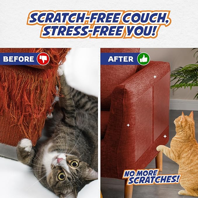 8 Pack Cat Scratch Furniture Protector Tape Sheets – Double-Sided Sticky Training (4 XL, 4 Large) – Anti-Scratch Couch & Sofa Guard – Clear – Not for Leather, Velvet, Microfiber