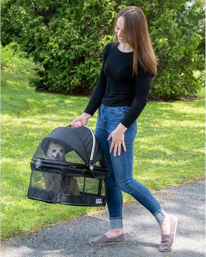 Pet Gear No-Zip View 360 Pet Safety Carrier & Car Seat for Small Dogs & Cats Push Button Entry, View 360 20-inch, Onyx