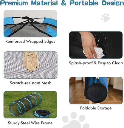 Outdoor Cat Enclosure, 5-in-1 Cat Tent Outdoor Pet Playpen with Tunnel, Portable Catio Play Pen for Outside and Indoor cat Enclosure with Storage Bag for Kitty and Small Animals