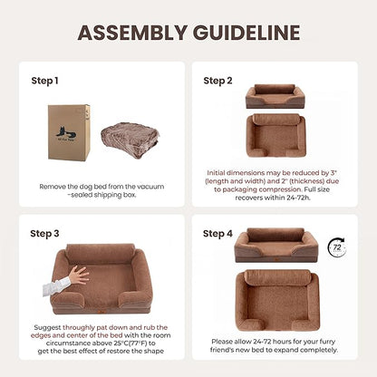 Orthopedic Dog Beds for Medium Size Dogs, Waterproof Egg-Crate Foam Pet Couch Bed with Soft Sides, Non-Slip Dog Sofa with Fleece Removable Washable Cover, 35" L Supportive Pet Sofa, Brown