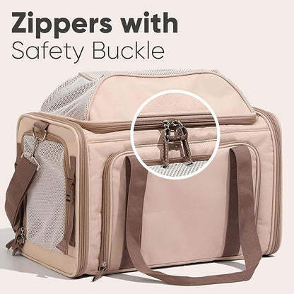 FUKUMARU Cat Carrier with Wheels, 18x11x11 Expandable Soft Cat Travel Carrier, Airline Approved Dog Carrier, Sturdy Rolling Cat Carrier with Anti-Scratch Mesh, Escape-Proof Pet Carrier for Cat, Pink
