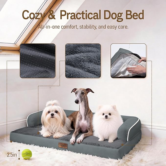 Comfort Expression Extra Large Dog Bed - XL Washable Orthopedic Dog Bed Waterproof Pet Couch Memory Foam Sofa Bolster with Removable Cover - 42 x 30