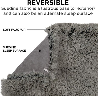Furhaven Self-Warming Cat Bed for Indoor Cats, 4-Beds-in-1 & Washable - Plush Long Faux Fur Convertible Cuddler - Gray, Small (Pack of 2)