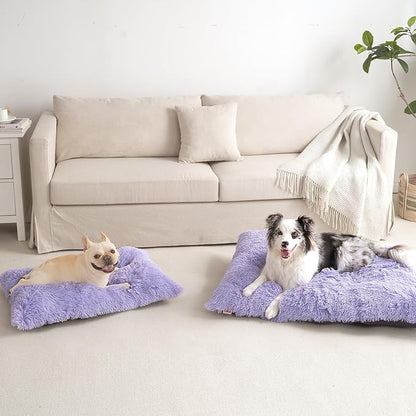 EHEYCIGA Fluffy Dog Crate Bed for Small Dogs, Plush Faux Fur Crate Pad, Calming Anti Anxiety Small Dog Bed, Washable Soft Warm Mat with Non-Slip Bottom, Purple