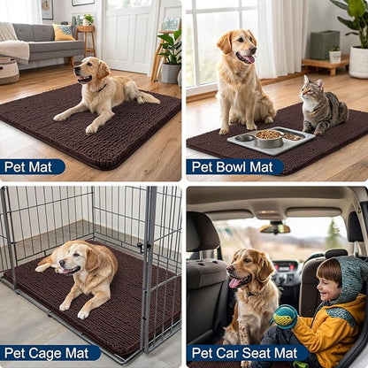 Smiry Dog Door Mat for Muddy Paws 54x32, Absorbs Moisture and Dirt Doormat, Non-Slip Washable Quick Dry Chenille Front Door Mat Indoor Entrance, Entryway Carpet for Inside Floor, Brown