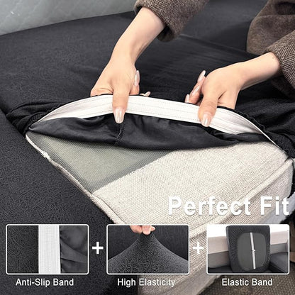 ANARACHON Leather Look Couch Cushion Covers Sofa Seat Slipcovers Sets Couches Furniture Protector for Sectional Armchair Loveseat Pets Kids Stretch Spandex Fabric (3 Cushion Sofa, Dark Grey)
