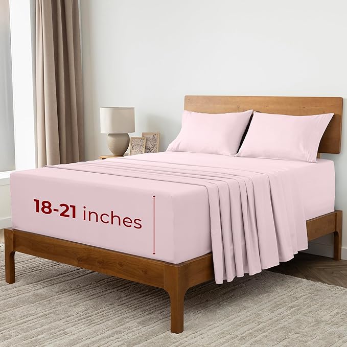Mellanni Extra Deep Queen Sheets - 4 PC Iconic Collection Bedding - Hotel Luxury, Ultra Soft, Cooling Bed Sheets - Wrinkle, Fade, Stain Resistant (Queen, Blush Pink)