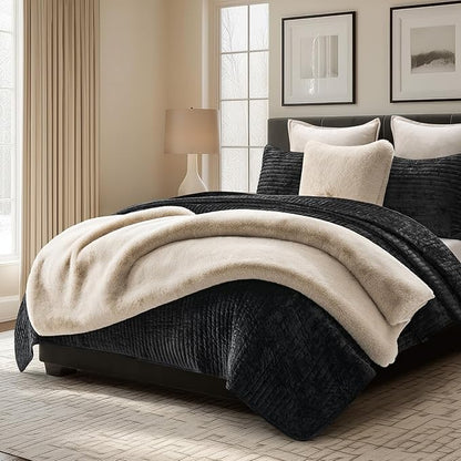 EVERGRACEHOME Luxury Soft Faux Chinchilla Fur Throw Blanket for Couch, Warm Thick Heavy Winter Throw Blanket 1220GSM for Bed, Fluffy Cozy Mink Blanket with Reversible Velvet, Birch Mink, 50"x60"