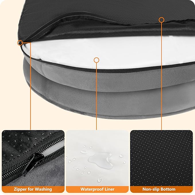 Dwanton Orthopedic Dog Bed for Medium Dogs with Gel Memory Foam, Waterproof Dog Sofa, Washable Pet Bed with Four Sided Bolster Cushion, Removable Cover & Non-Slip Bottom, 36", Light Gray