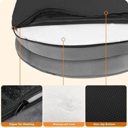 Dwanton Orthopedic Dog Bed for Large Dogs with Gel Memory Foam, Waterproof Dog Sofa, Washable Pet Bed with Four Sided Bolster Cushion, Removable Cover & Non-Slip Bottom, 38", Dark Gray