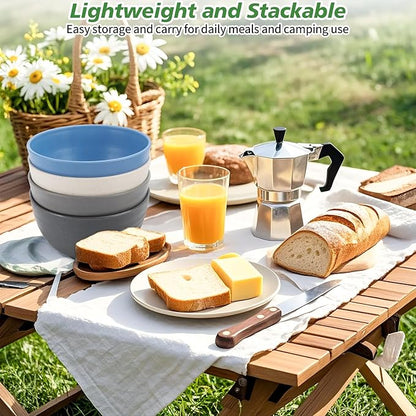 Wheat Straw Cereal Bowls, Reusable Bowls for Kitchen, Plastic Bowl Set of 4, Microwave and Dishwasher Safe Bowls for Salad, Soup, Oatmeal, Ramen, Camping, Kids, College Dorm, 26 OZ, Coastal Color