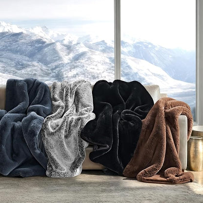 EVERGRACEHOME Luxury Soft Faux Chinchilla Fur Throw Blanket for Couch, Warm Thick Heavy Winter Throw Blanket 1220GSM for Bed, Fluffy Cozy Mink Blanket with Reversible Velvet, Stormy Blue Mink, 60"x80"