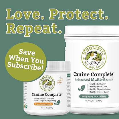 Wholistic Pet Organics Canine Complete - Dog Multivitamin Powder - 1 Lb - Daily Dog Vitamins and Supplements for Homemade Food - Immune System, Skin, Coat & Overall Health - All Breeds - 45 Scoops