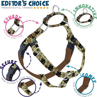 2 Hounds Design - Freedom No-Pull Harness & Training Leash in Green Mud | Dual Leash Loops, No Pulling on Walks | Lined to Prevent Chaffing | for Large Sized Dogs (Size L, Chest 28”- 32”)