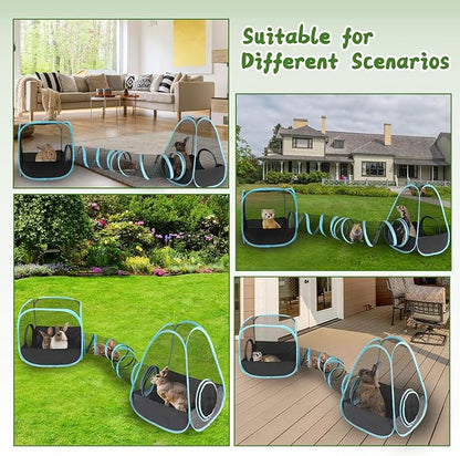 YUEPET Outdoor Guinea Pigs Playpen with Tunnel Pop up Bunny Enclosure Portable Cube Tent Collapsible Small Animal Playpen for Rabbit Guinea Pig Ferret Hamster Kitten Puppy Exercising Hiding Playing