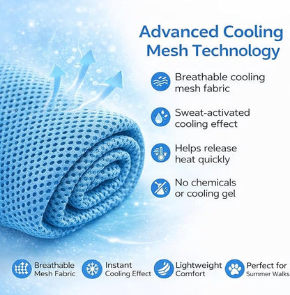 Instant Cooling Dog Bandana for Pet Scarf Soft Cool Mat Pet Collar – Eco-Friendly Breathable Polyester Dog Cooling Bandana for Dogs Puppy Bandana with Leash Hole (Blue, Medium)
