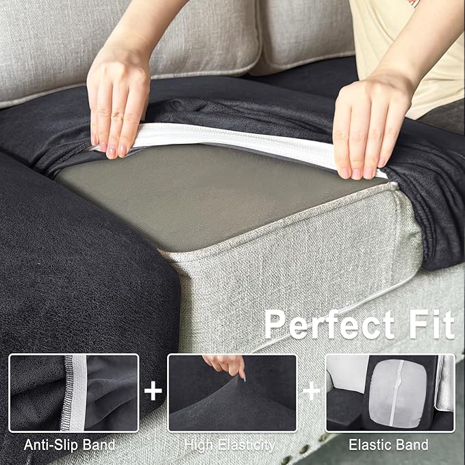 ANARACHON Leather Look Couch Cushion Covers Sofa Seat Slipcovers Sets Couches Furniture Protector for Sectional Armchair Loveseat Pets Kids Stretch Spandex Fabric (2 Cushion Loveseat, Dark Grey)