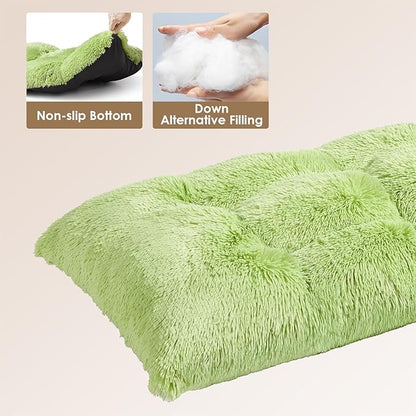 EHEYCIGA Fluffy XXL Dog Crate Pad, Plush Faux Fur Crate Bed for Extra Large Dogs, Calming Anti Anxiety XXL Dog Bed, Washable Warm Mat with Non-Slip Bottom, Green
