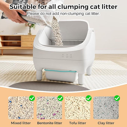 Coziwow Smart Open Top Automatic Litter Box, Self Cleaning Cat Litter Box with App Control & Odor Isolation, Cat Litter, Large Capacity for Multiple Cats, Includes Trash Bags & Cat Litter Mat
