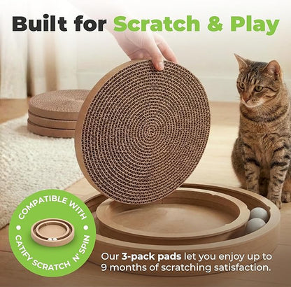 Best Pet Supplies Catify Cat Scratcher, Fun Interactive Scratchers, Posts, Poles, Claw Safe, Furniture Saver Indoor Play Support Natural Cat Behaviors Heavy Duty - 3 Pack Round, 10 x 10