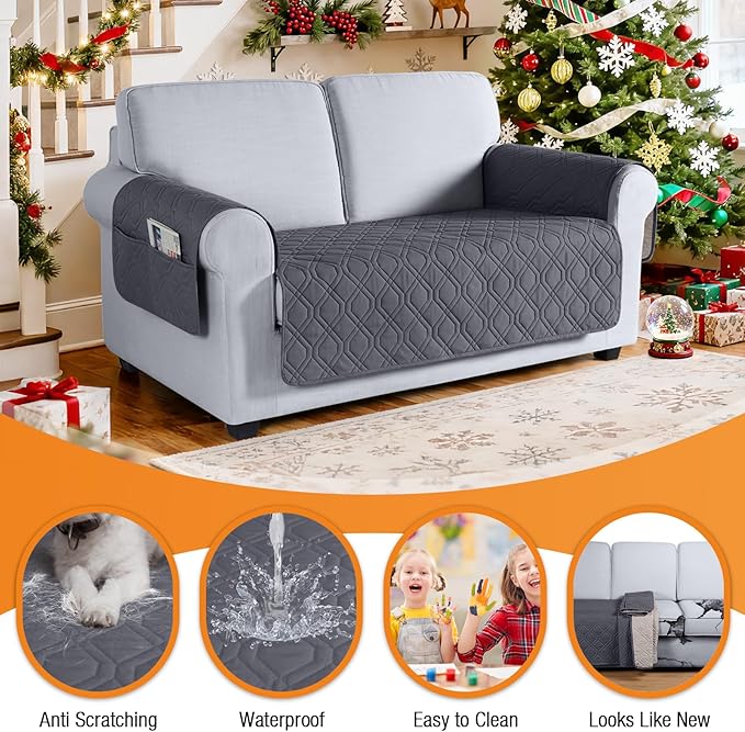 VANSOFY Couch Cover, Waterproof Sofa Covers Washable Slipcover Furniture Protector Couch Seat Covers Non-Slip Couch Cover for Dogs, Pets(Loveseat, Dark Gray)