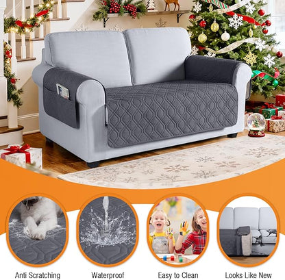 VANSOFY Couch Cover, Waterproof Sofa Covers Washable Slipcover Furniture Protector Couch Seat Covers Non-Slip Couch Cover for Dogs, Pets(Loveseat Plus, Dark Gray)