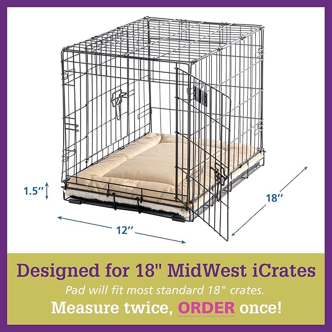 Pet Dreams Dog Crate Pad - Washable Kennel Mat, Crate Pads for Dog Cages, Non-Toxic, Flat Indoor Cat Bed, Fits iCrate 18, 24, 30, 36, 42, 48 Inches (Ivory, X Small, 18")