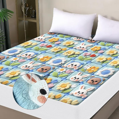 Waterproof Mattress Protector Full, Fitted Sheet Style Breathable Mattress Cover with Deep Pocket Fits Up to 18'', Noiseless Bed Cover for Kids Adults Pets, Machine Washable (Squares, Full)